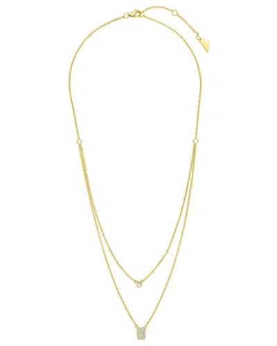 Sterling Forever 14k Plated Cz Layered Tag Necklace
