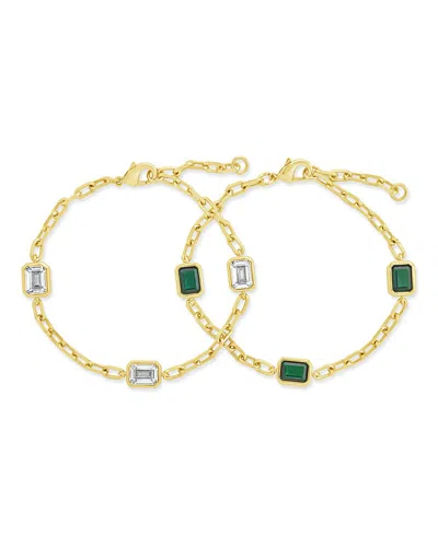 STERLING FOREVER STERLING FOREVER 14K PLATED CZ LENNOX STATION CHAIN BRACELET