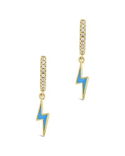 Sterling Forever 14k Plated Cz Lightning Bolt Charm Hoops