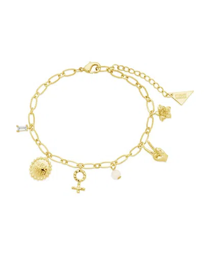 Sterling Forever 14k Plated Cz Louisa & Stone Charm Bracelet In Gold