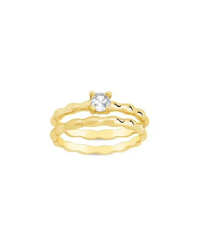Sterling Forever 14k Plated Cz Nicola Molten Band Ring Set In Gold