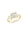 Sterling Forever 14k Plated Cz Penina Toi Et Moi Ring