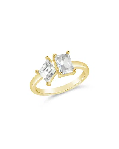 Sterling Forever 14k Plated Cz Penina Toi Et Moi Ring