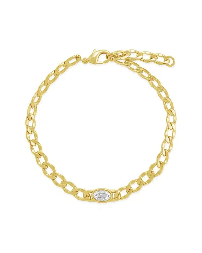 STERLING FOREVER STERLING FOREVER 14K PLATED CZ REBEL STATION CURB CHAIN BRACELET