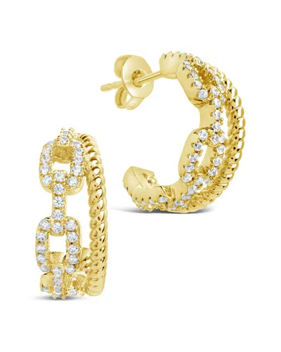 Sterling Forever 14k Plated Cz Rope & Chain Link Hoops