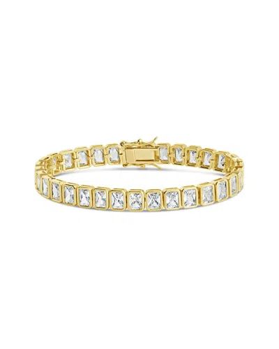 Sterling Forever 14k Plated Cz Roxie Bezel Tennis Bracelet In Gold