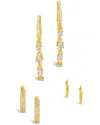 Sterling Forever 14k Plated Cz Set Of 3 Pairs Of Dangle Hoops