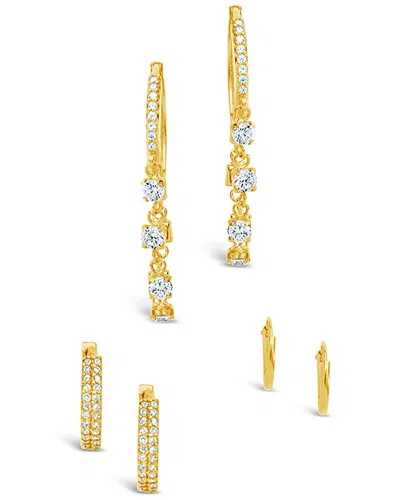 STERLING FOREVER STERLING FOREVER 14K PLATED CZ SET OF 3 PAIRS OF DANGLE HOOPS