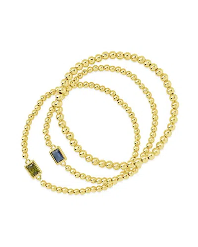 Sterling Forever 14k Plated Cz Set Of 3 Station Bracelet In Gold