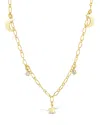 Sterling Forever 14k Plated Cz Star & Moon Necklace
