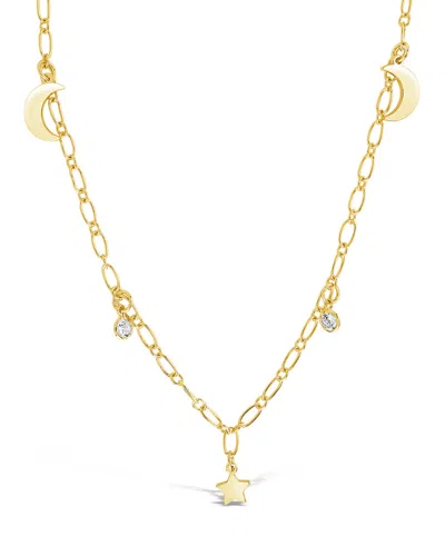 Sterling Forever 14k Plated Cz Star & Moon Necklace