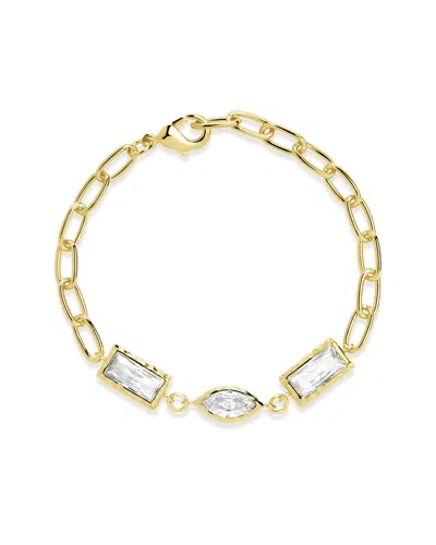 Sterling Forever 14k Plated Cz Tate Chain Bracelet In Gold