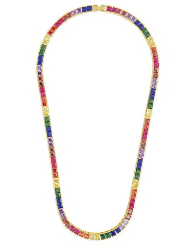 Sterling Forever 14k Plated Cz Tennis Necklace In Multi