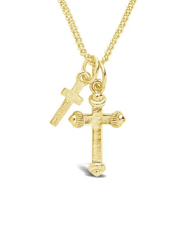 Sterling Forever 14k Plated Double Cross Pendant Necklace