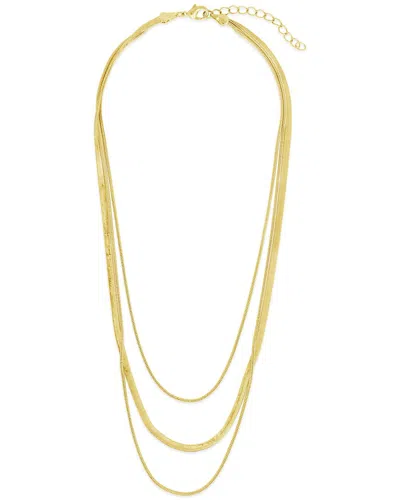Sterling Forever 14k Plated Everly Layered Herringbone Chain Necklace