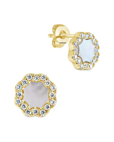 STERLING FOREVER STERLING FOREVER 14K PLATED FRAME ROSE PETAL STUDS