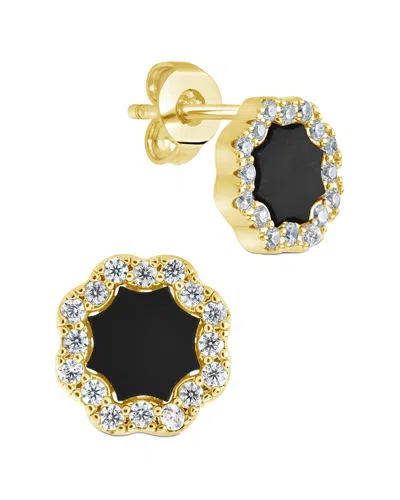 Sterling Forever 14k Plated Frame Rose Petal Studs In Gold