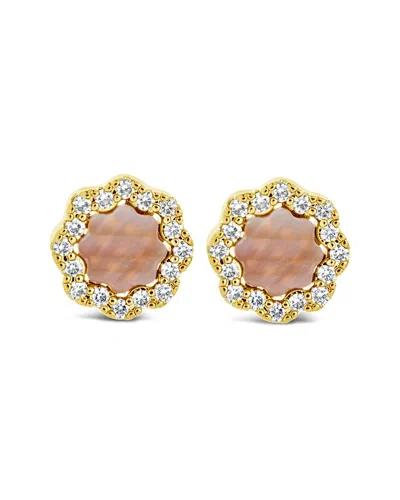 STERLING FOREVER STERLING FOREVER 14K PLATED FRAME ROSE PETAL STUDS
