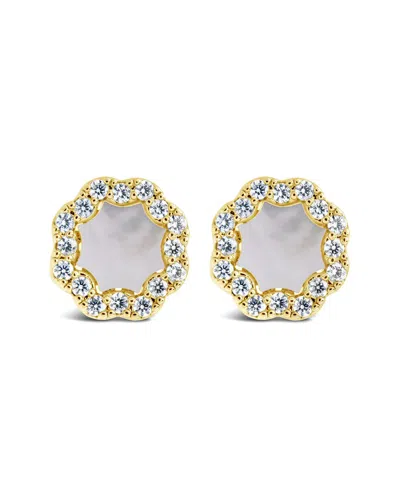 STERLING FOREVER STERLING FOREVER 14K PLATED FRAME ROSE PETAL STUDS