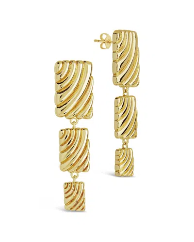 Sterling Forever 14k Plated Haydée Triple Textured Drop Studs In Gold