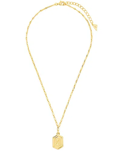 Sterling Forever 14k Plated Hexagon Tag Initial Pendant Necklace (a-z)