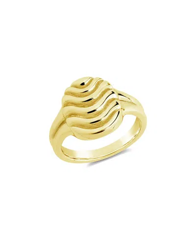 Sterling Forever 14k Plated Livia Textured Signet Ring In Gold