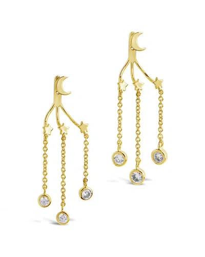 Sterling Forever Moon & Star Jacket Earrings In Gold
