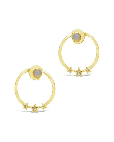Sterling Forever 14k Plated Moonstone Cz Celestial Jacket Earrings