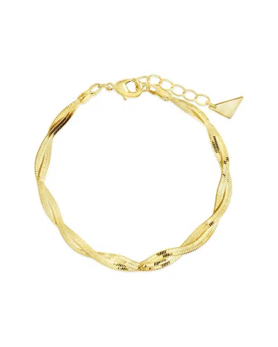 Sterling Forever 14k Plated Oakley Braided Herringbone Chain Bracelet In Gold