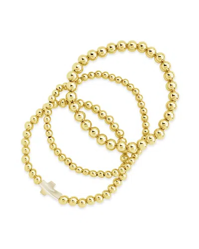 Sterling Forever 14k Plated Pearl Cross Bracelet In Gold
