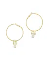 Sterling Forever 14k Plated Pearl Cz Hoops