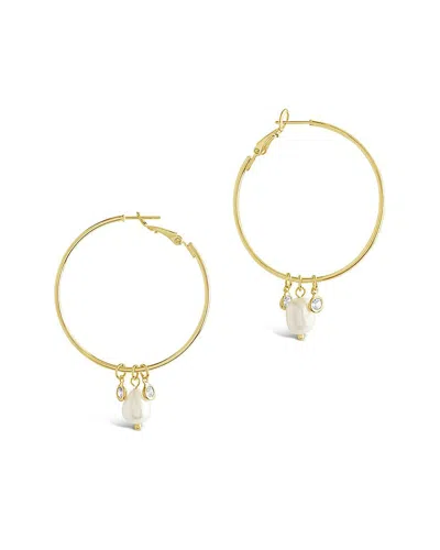 Sterling Forever 14k Plated Pearl Cz Hoops