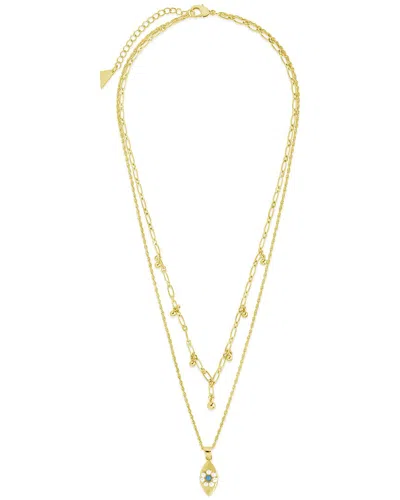 Sterling Forever 14k Plated Pearl Varuna Evil Eye Charm Layered Necklace In Gold