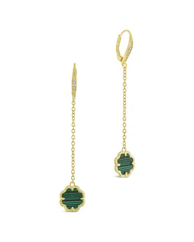 Sterling Forever 14k Plated Rose Petal Long Drop Earrings In Green