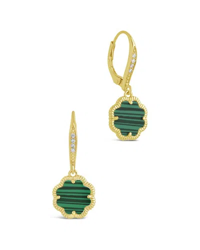 Sterling Forever 14k Plated Rose Petal Short Drop Earrings In Green