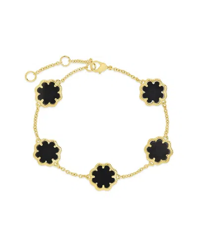 Sterling Forever Women's 14k Goldplated & Black Mother-of-pearl Clover Station Bracelet