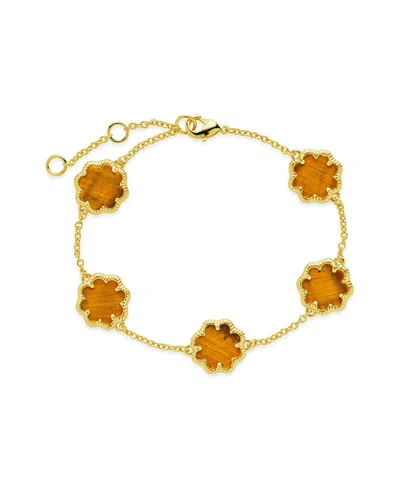 Sterling Forever Women's 14k Goldplated & Tiger's Eye Station Bracelet In Brass