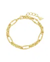 Sterling Forever 14k Plated Tegan Textured Long Link Bracelet In Gold