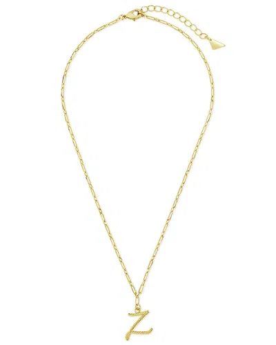 STERLING FOREVER STERLING FOREVER 14K PLATED TEXTURED INITIAL CHARM NECKLACE