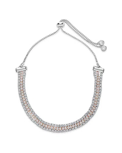 Sterling Forever 14k Rose Gold & Rhodium Plated Cz Triple Slider Bracelet