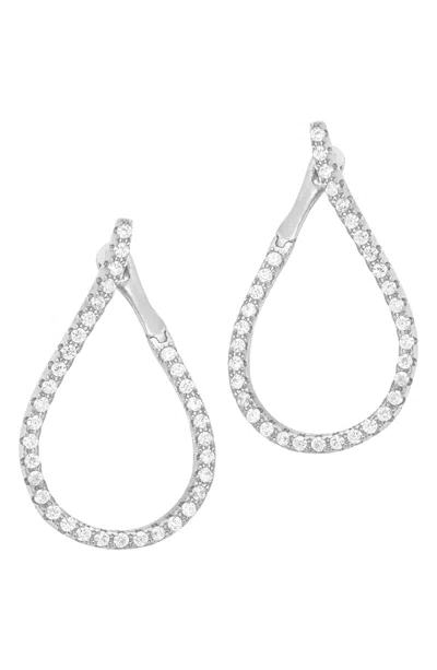 Sterling Forever 14k Rose Gold Plated Brass Cz Studded Drop Earrings In Silver