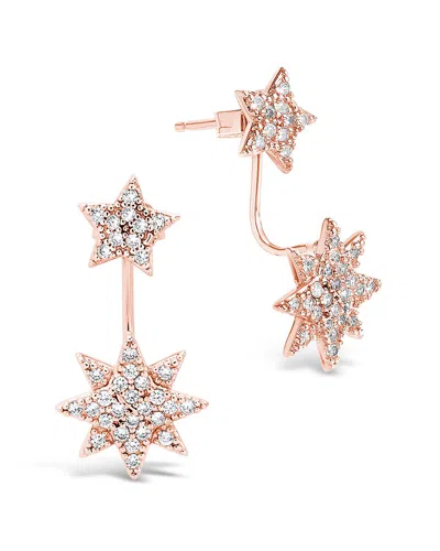 Sterling Forever 14k Rose Gold Plated Cz Burst Jacket Earrings In Neutral