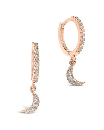 Sterling Forever 14k Rose Gold Vermeil Cz Crescent Micro Hoops
