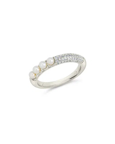 Sterling Forever 2-3mm Pearl Cz Evelyn Half-eternity Ring