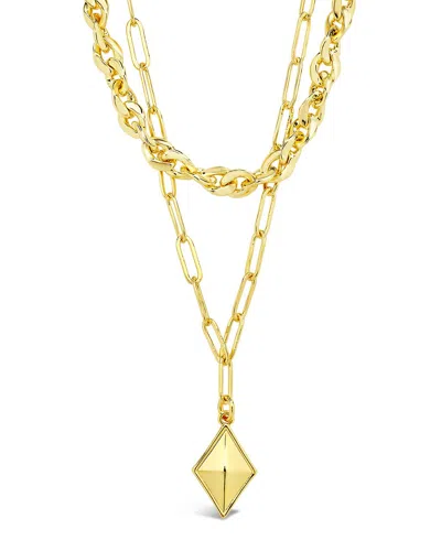 Sterling Forever 2 Layer Chain & Charm Necklace In Gold