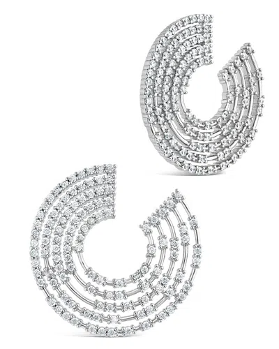 Sterling Forever 5 Row Cz Swirl Statement Stud Earrings In Silver