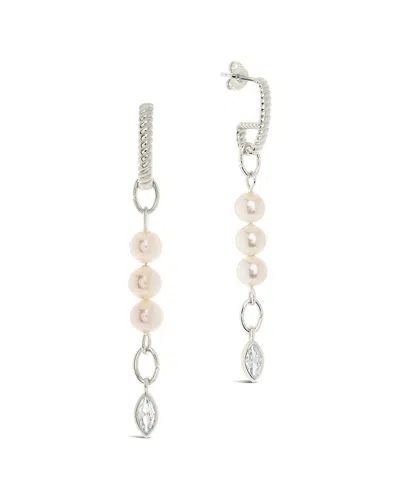 STERLING FOREVER STERLING FOREVER 6MM PEARL CZ IVANNA CHARM DANGLE EARRINGS