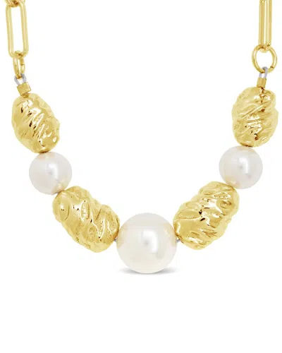 Sterling Forever 7.25-10mm Pearl Sylvie Paper Clip Chain Necklace In Gold