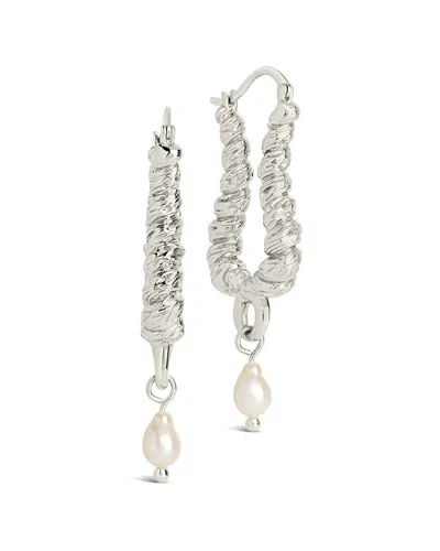Sterling Forever 8.5mm Pearl Sylvie Textured Statement Hoop Earrings