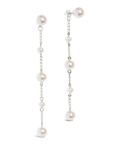 Sterling Forever Abi Pearl Long Drop Earrings In Silver